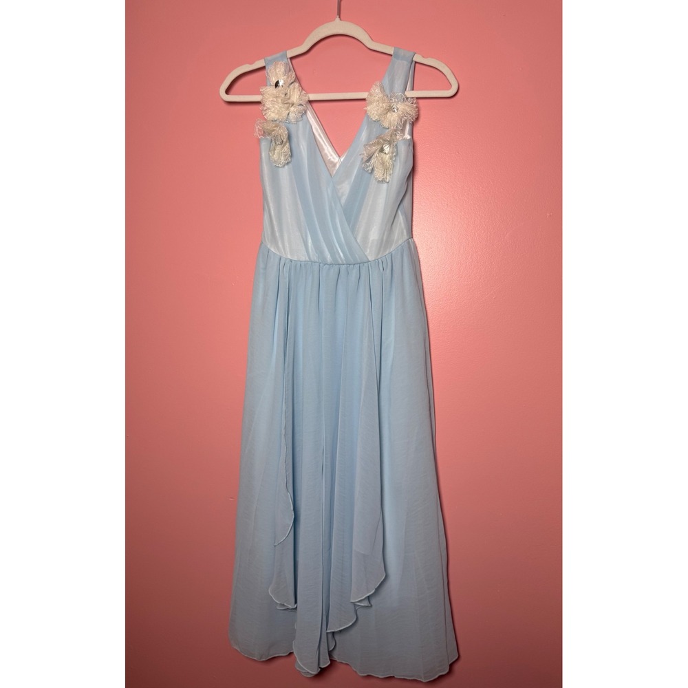 Mumu Home Chiffon Midi Dress Women XS Light Blue Lace Crystal Fairycore